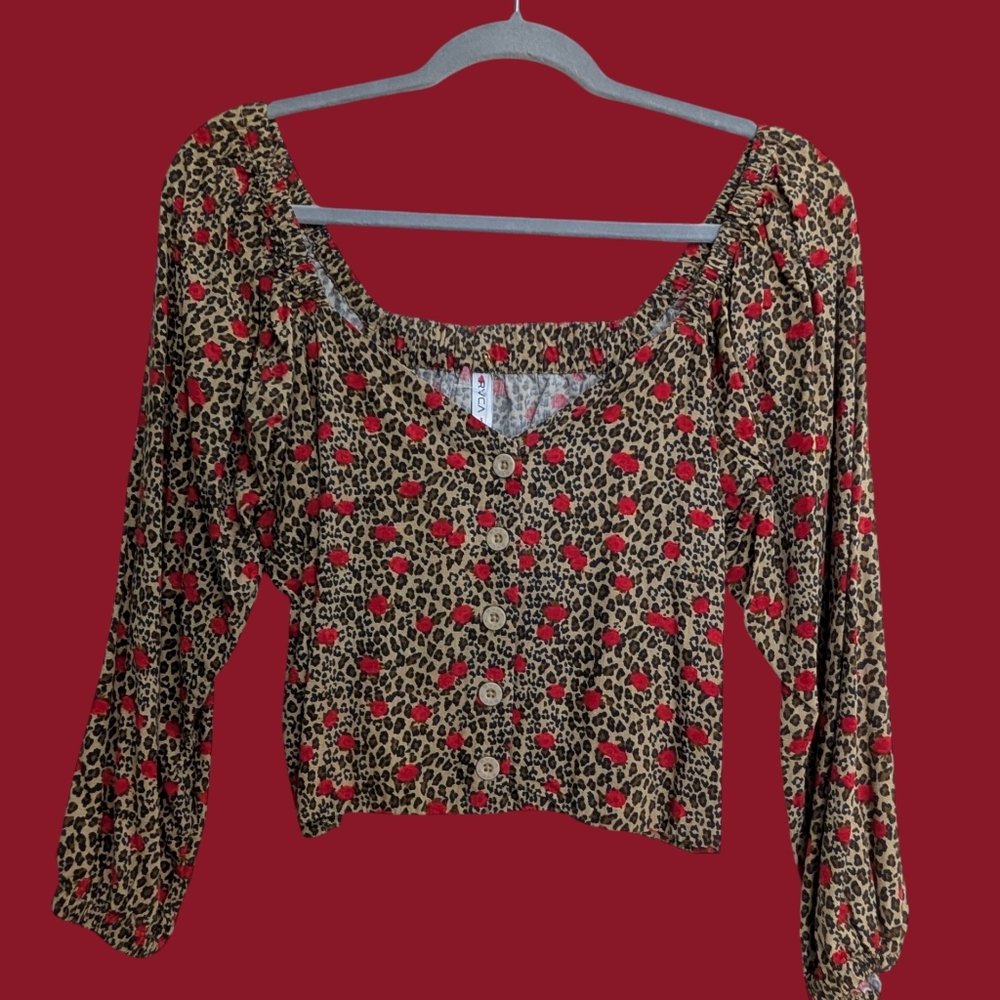 RVCA Leopard & Rose Floral Print Top